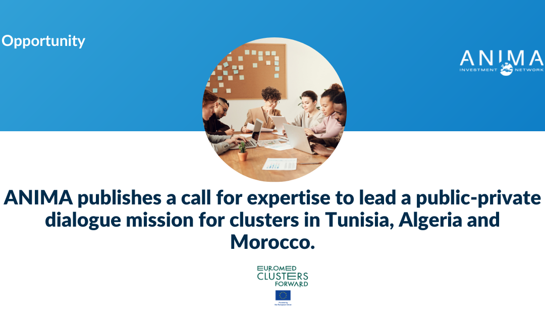 ANIMA publishes a call for expertise to lead a public-private dialogue mission for clusters in Tunisia, Algeria and Morocco.